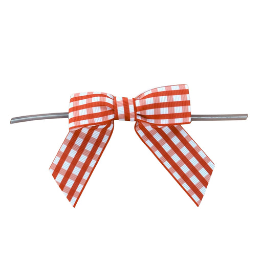 Hot Red & White Gingham Pre-Tied Bows - 3" Wide, Set of 100