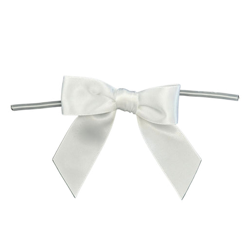 White Satin Pre-Tied Decorative Bows - 3" Wide, Set of 10