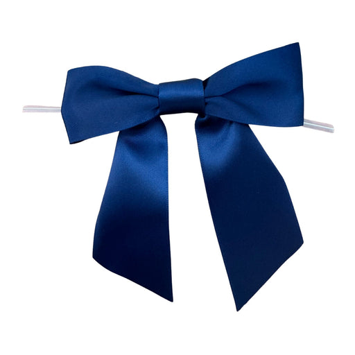 Pre-Tied Navy Blue Satin Bows - 4 1/2" Wide, Set of 12
