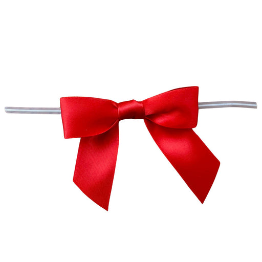 Red Satin Pretied Gift Bows - Set of 10, 3" Wide