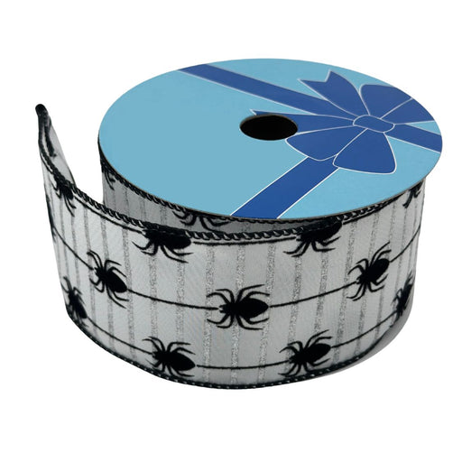 Halloween Spider Stripes Wired Ribbon - 2 1/2" x 10 Yards, White & Black, Spiders, Bows, Wreath, Halloween