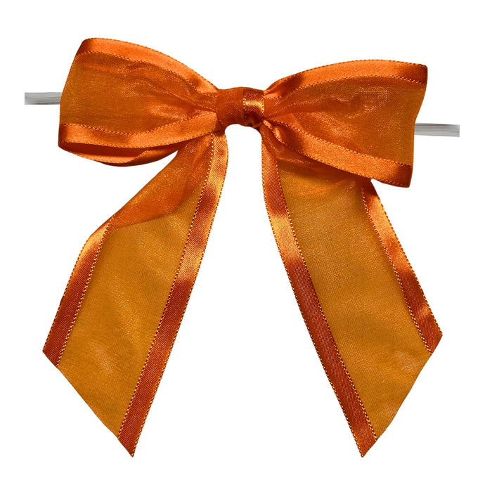 Pre-Tied Orange Organza Bows - 4 1/2" Wide, Set of 12