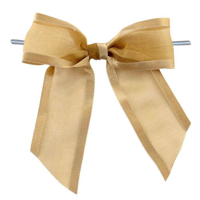 Pre-Tied Gold Organza Bows - 4" Wide, Set of 12