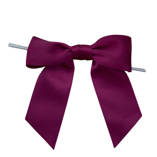 Pre-Tied Burgundy Satin Bows - 4 1/2" Wide, Set of 12