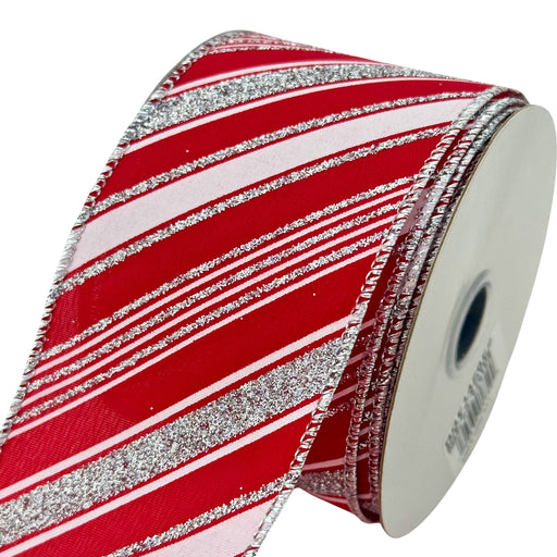 Red Silver Christmas Wired Ribbon - 2 1/2" x 10 Yards