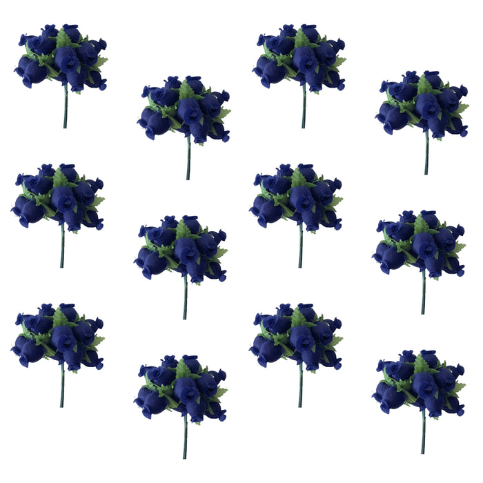 Royal Blue Artificial Silk Mini Roses - 12 Dozens, 144 Rosebuds Total