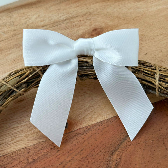 White Satin Pre-Tied Decorative Bows - 3" Wide, Set of 10