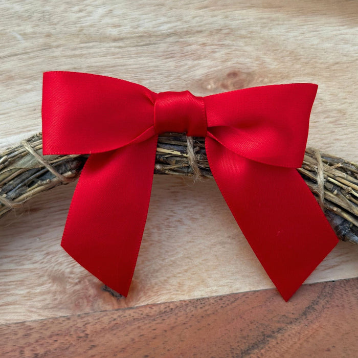 Red Satin Pretied Gift Bows - Set of 10, 3" Wide