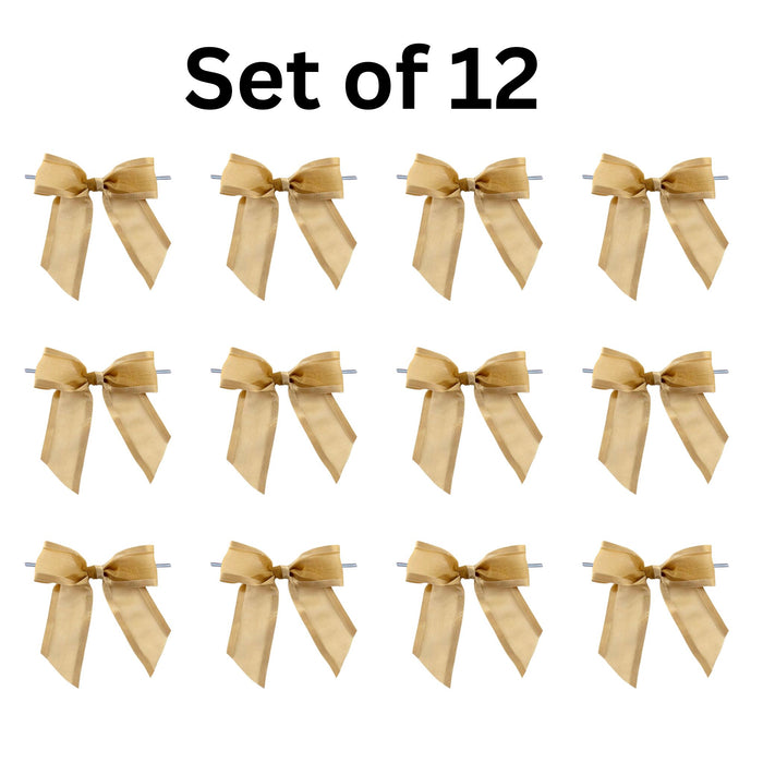 Pre-Tied Gold Organza Bows - 4" Wide, Set of 12