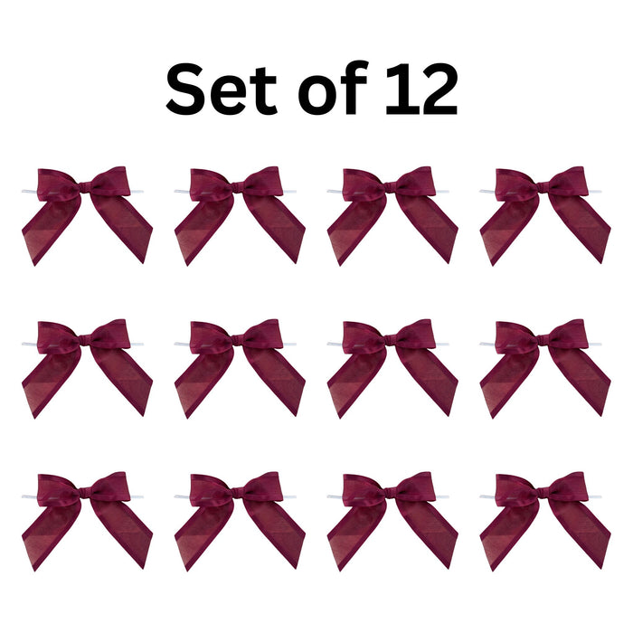 Pre-Tied Burgundy Organza Bows - 4" Wide, Set of 12