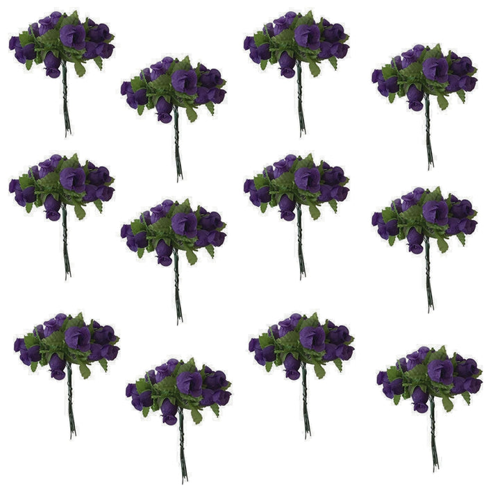 Purple Artificial Silk Mini Roses - 12 Dozens, 144 Rosebuds Total