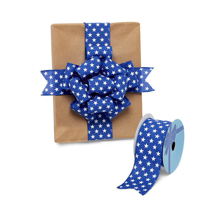 Star Spangled Patriotic Wired Ribbon - 2 1/2" x 10 Yards, Blue & White, 4th of July, Americana, Farmhouse, DIY Crafts