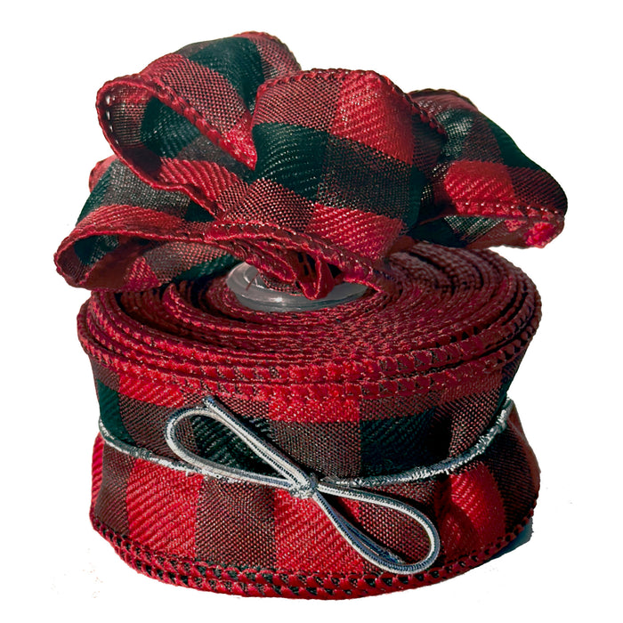 Buffalo Check Plaid Wired Ribbon - 1 1/2" x 10 Yards, Red & Black