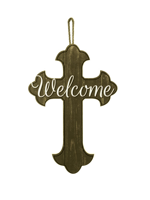 Welcome Cross Christian Wall Decor - 16" x 11", Door Sign