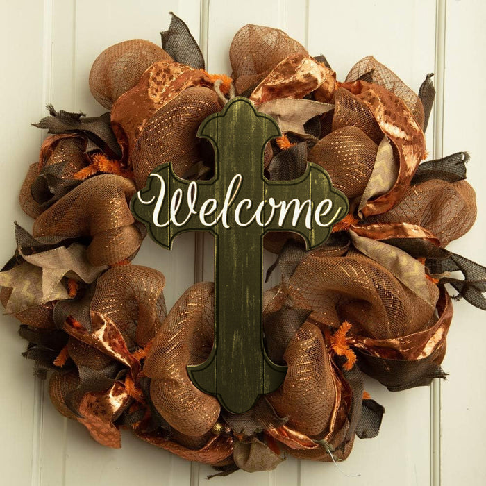 Welcome Cross Christian Wall Decor - 16" x 11", Door Sign