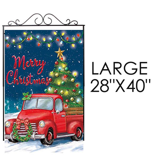 Merry Christmas Tree Truck Large Garden Flag