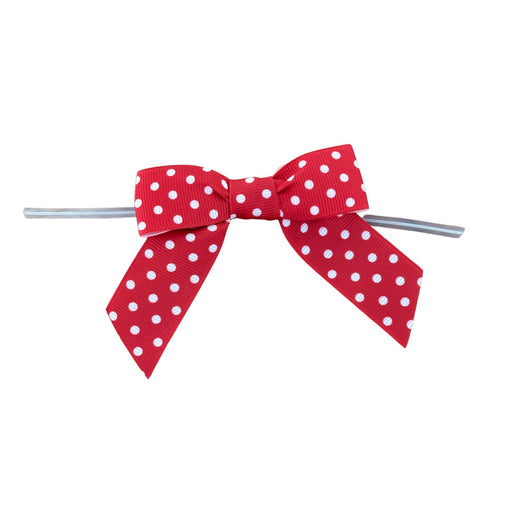 Red & White Polka Dots Pre-Tied Bows - 3" Wide, Set of 12