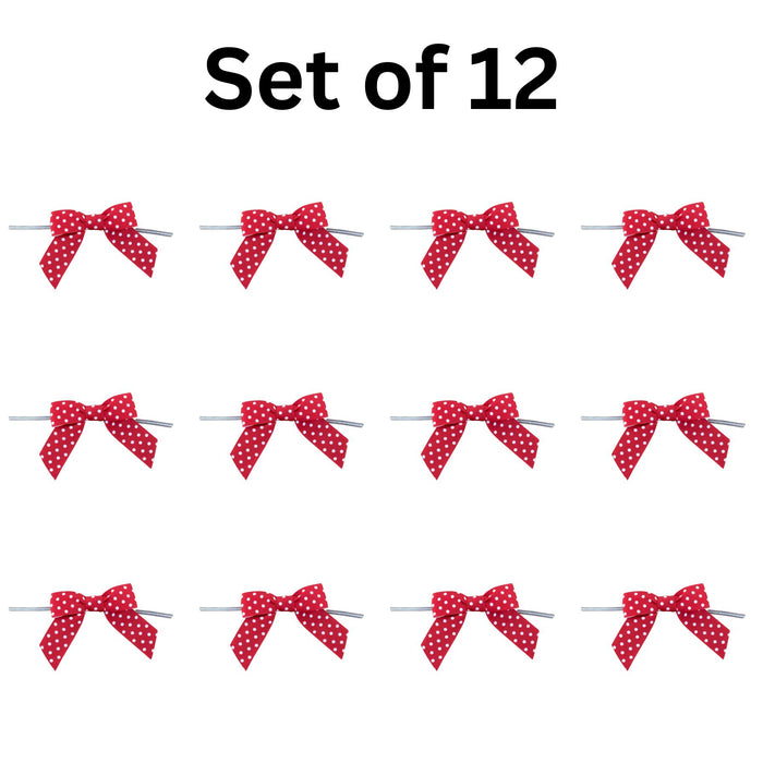 Red & White Polka Dots Pre-Tied Bows - 3" Wide, Set of 12