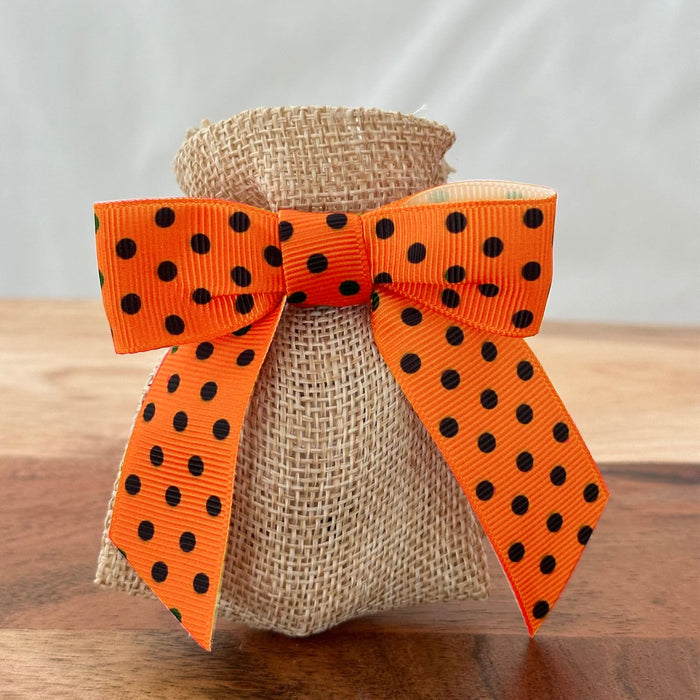 Orange & Black Polka Dots Pre-Tied Bows - 3" Wide, Set of 12