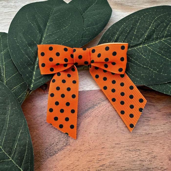 Orange & Black Polka Dots Pre-Tied Bows - 3" Wide, Set of 12