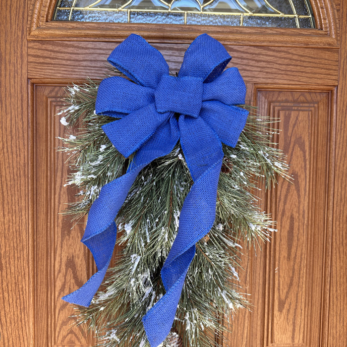 Royal Blue Burlap Wreath Bow - 10" Wide, 18" Long Tails