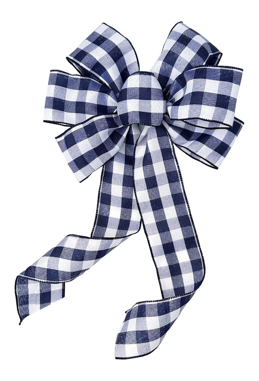 Navy Blue Plaid Wreath Bow - 10" Wide, 18" Long Pre-Tied Bow