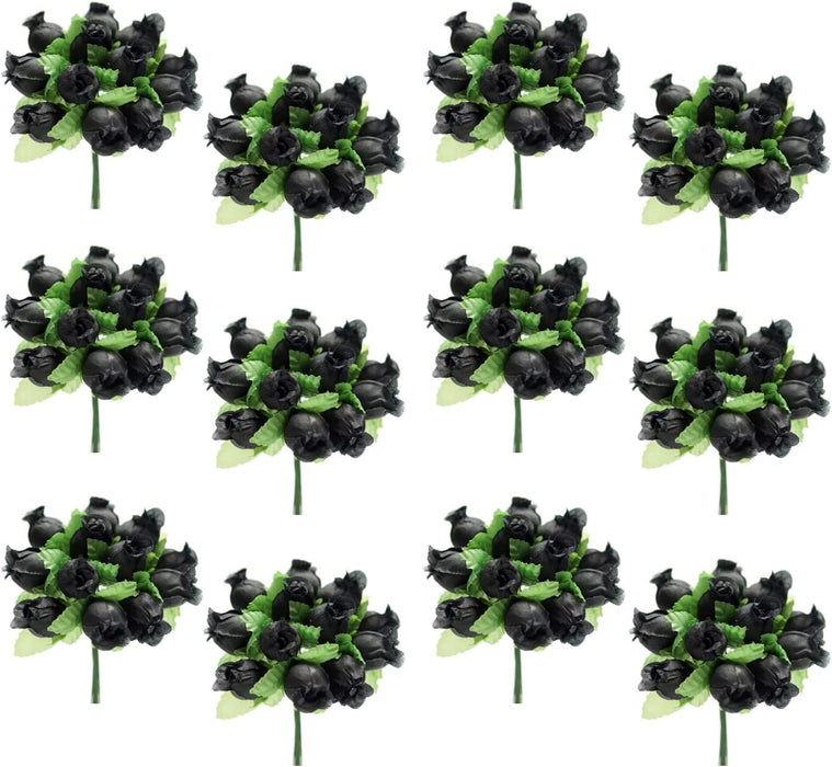 Black Artificial Silk Mini Roses - 12 Dozens, 144 Rosebuds Total