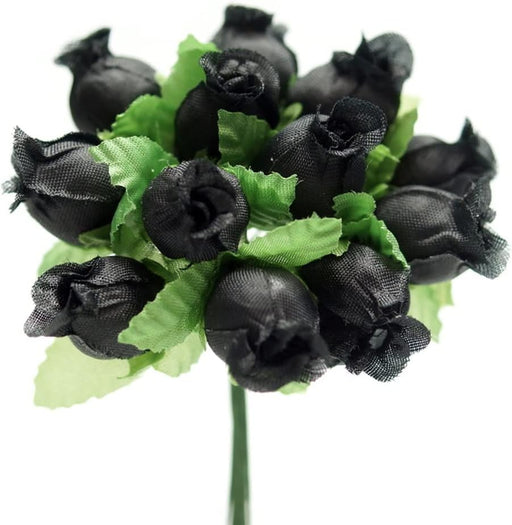 Black Artificial Silk Mini Roses - 12 Dozens, 144 Rosebuds Total