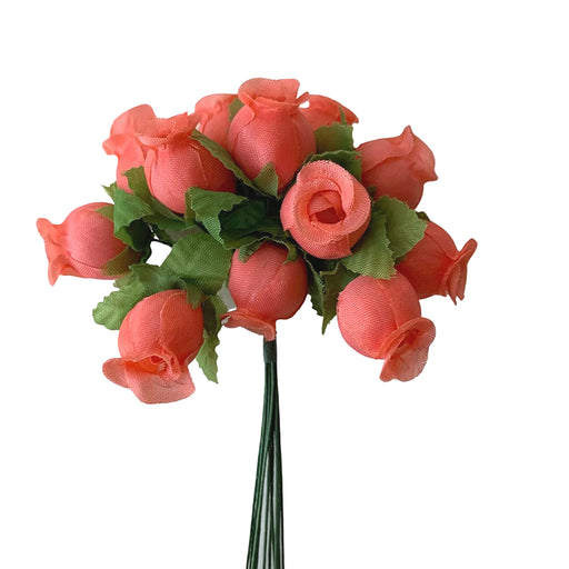 Coral Artificial Silk Mini Roses - 12 Dozens, 144 Rosebuds Total