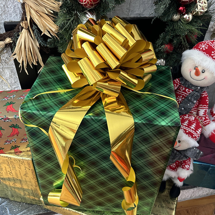 large shiny metallic gold Christmas bow