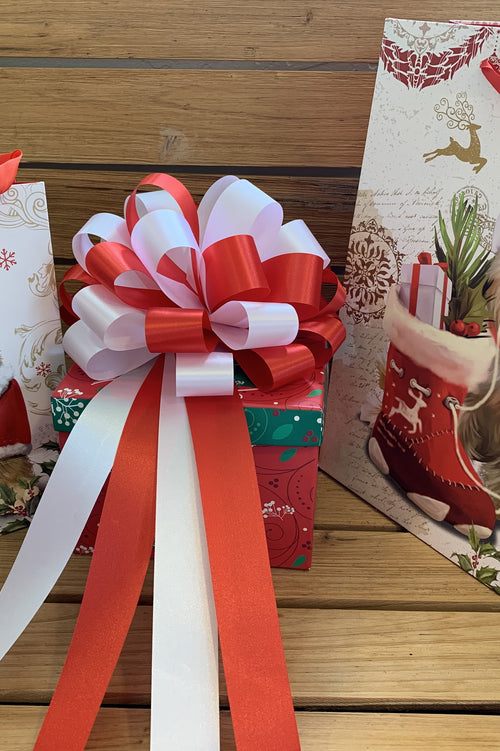 ultimate Christmas gift topper red and white pull bow from Giftwrap Etc