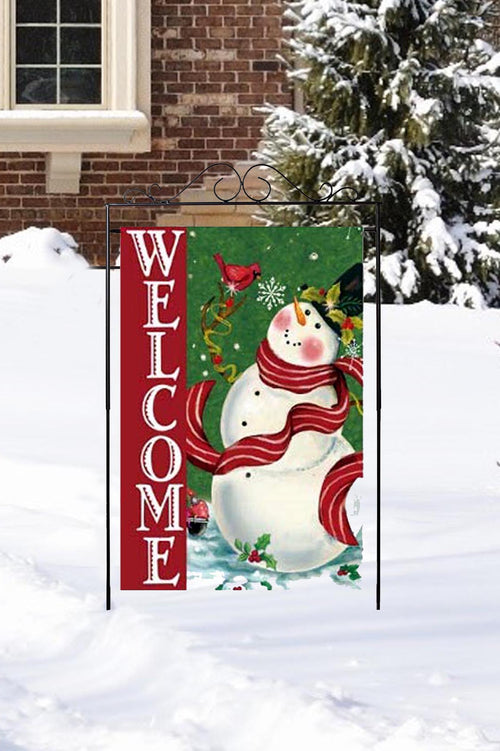 Large Welcome Snowman And Red Cardinal Garden Flag