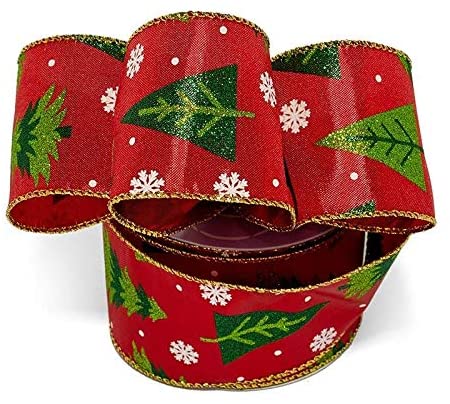 Holiday Wired Christmas Tree Ribbon - 2 1/2 x 10 Yards, Red and Green  Glitter Stripes on White, Garland, Gifts, Wrapping, Wreaths, Boxing Day,  Fundraiser 
