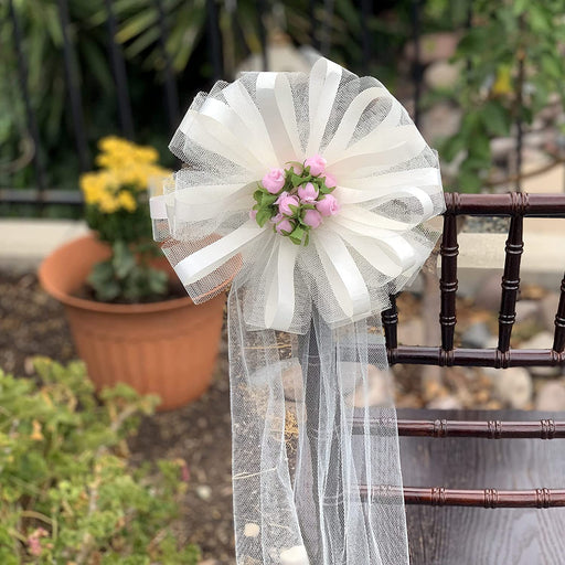 Large 10 White Wedding Pew Bows - Wired Satin Organza Ribbon, 18 Long  with Tails, Set of 6, Aisle Decorations, Reception, Bridal Shower