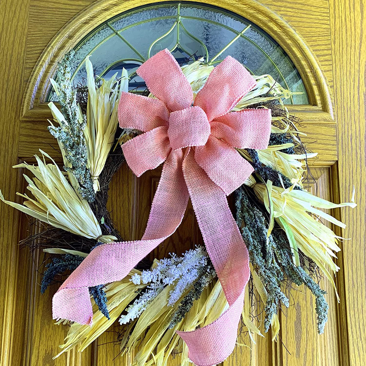 Pink Rustic Linen Burlap Wreath Bow - size and color options