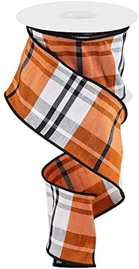 2.5 inch Orange & White Gingham Ribbon - 5 Yards