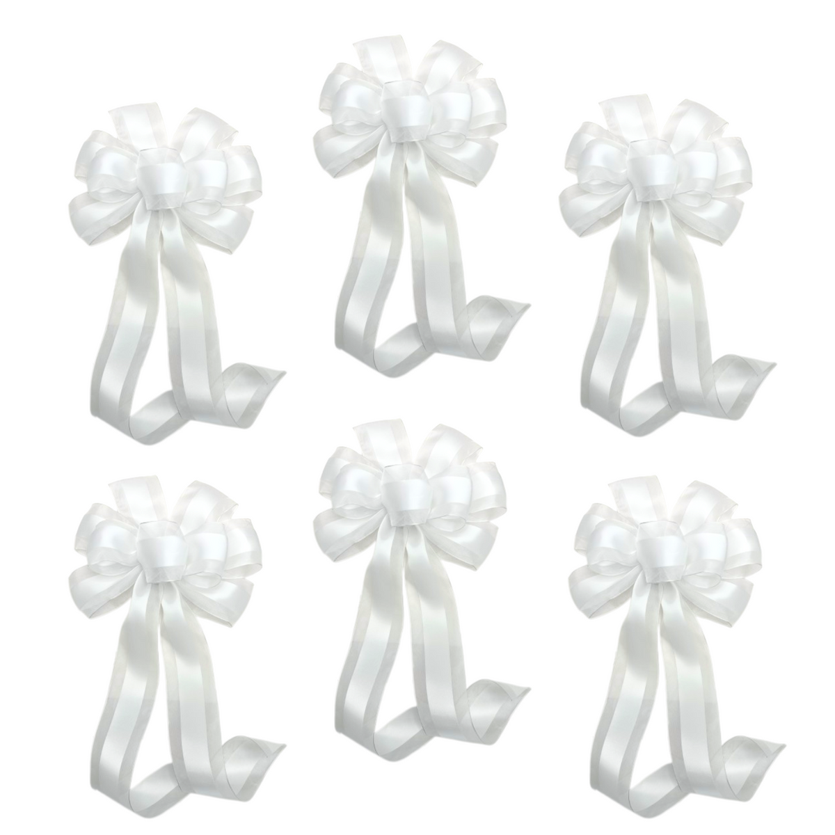 Satin Center Tulle Pull Ribbon - Pack of 12 Bows with 14 Loops