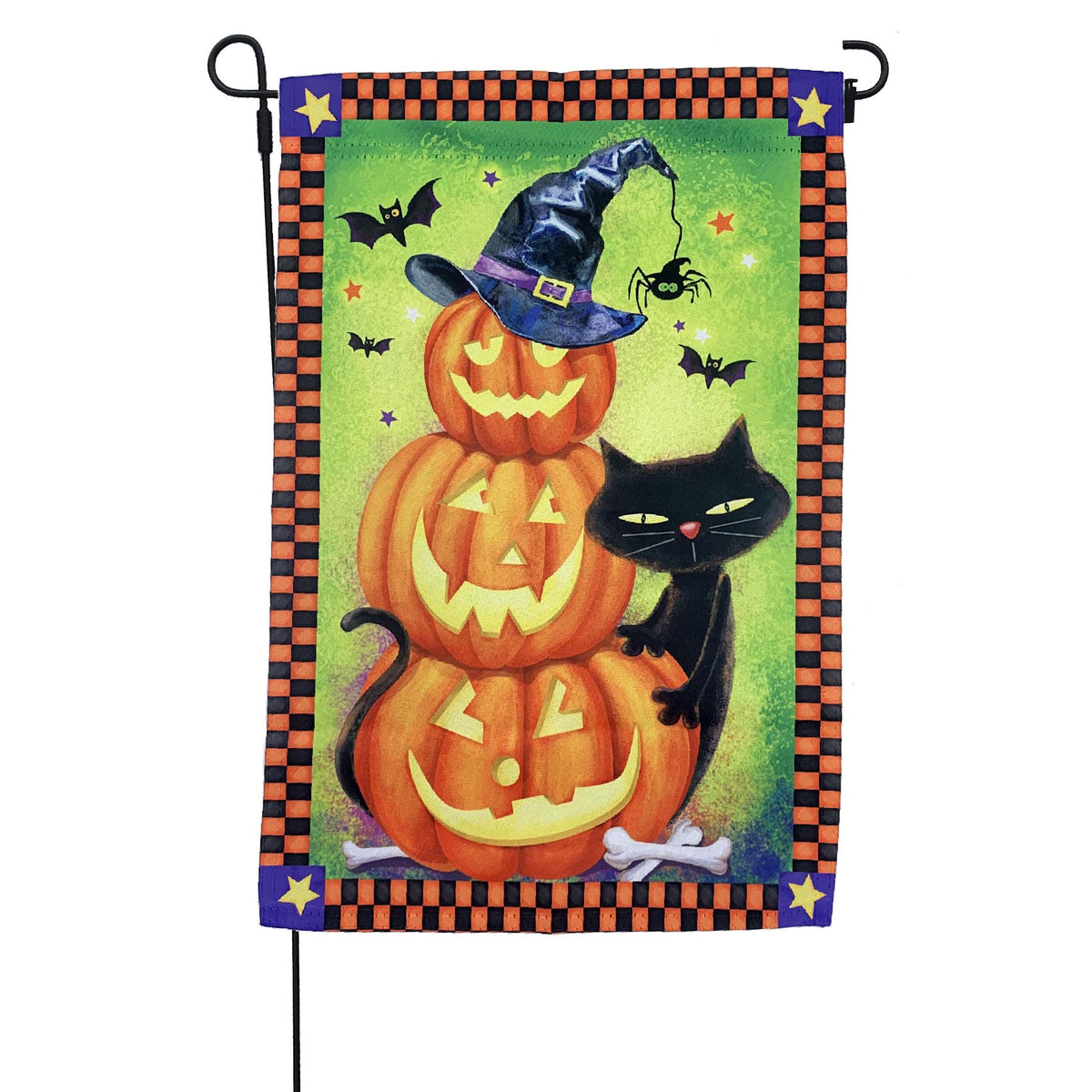 Black Cat Pumpkins Halloween Garden Flag - 12